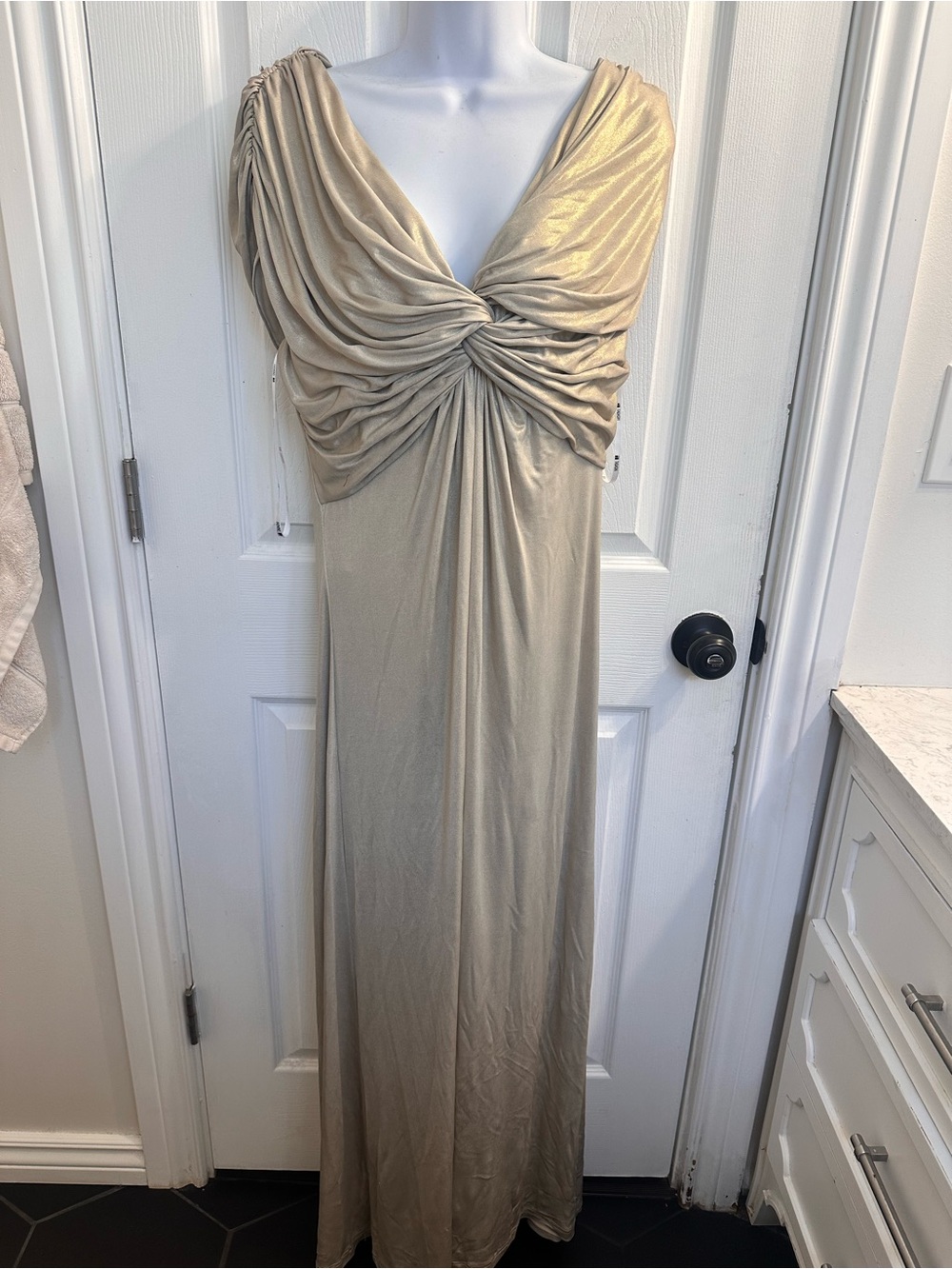 Tadashi Shoji Gold Twist-Front Maxi Dress